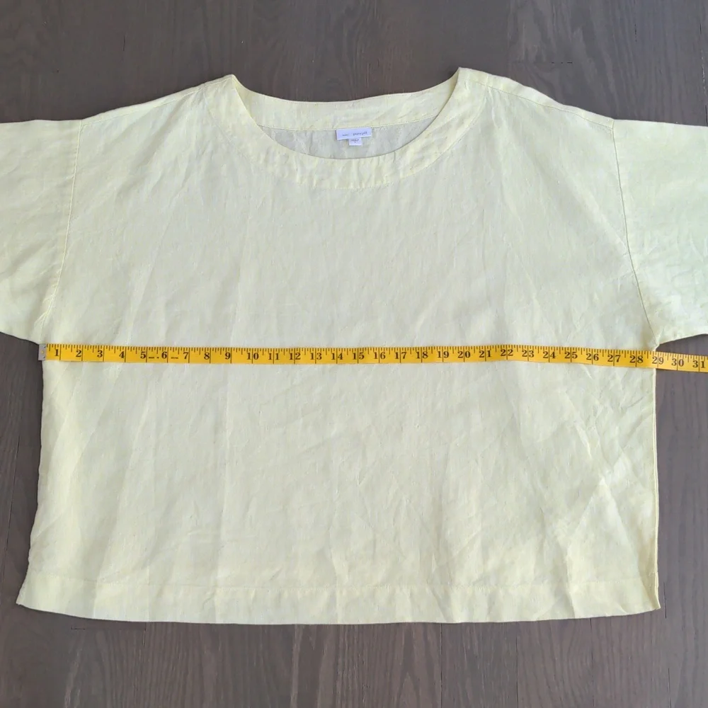 J. JILL PURE JILL | 100% Linen Top Short Sleeves Crew Neck, Yellow, Womens L - Picture 9 of 11